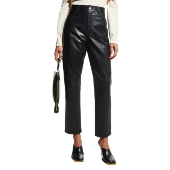 Rebecca Minkoff June Faux Leather Pants Womens 8 Black Straight Leg Cropped Crop - Picture 2 of 13